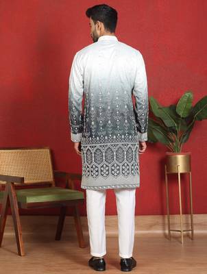 ethnic ombre cotton silk with floral embroidered detail daman work grey kurta 3