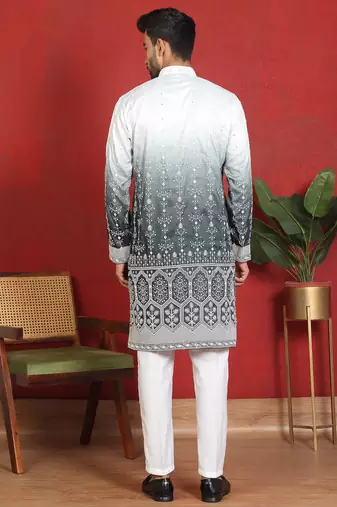 ethnic ombre cotton silk with floral embroidered detail daman work grey kurta