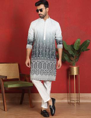 ethnic ombre cotton silk with floral embroidered detail daman work grey kurta 4