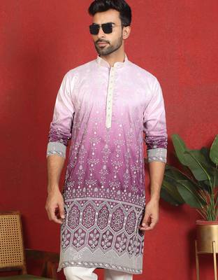 ethnic ombre cotton silk with floral embroidered detail daman work purple kurta 1