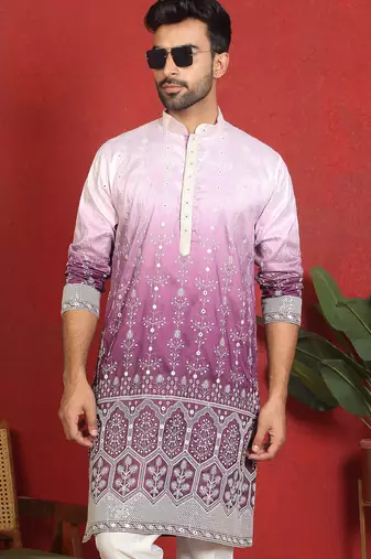 ethnic ombre cotton silk with floral embroidered detail daman work purple kurta