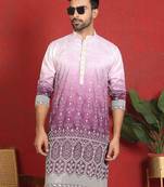 ethnic ombre cotton silk with floral embroidered detail daman work purple kurta