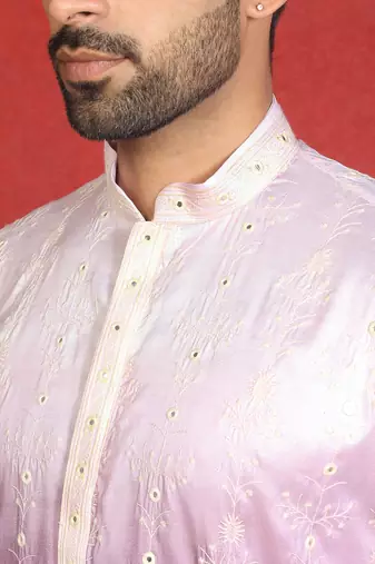 ethnic ombre cotton silk with floral embroidered detail daman work purple kurta