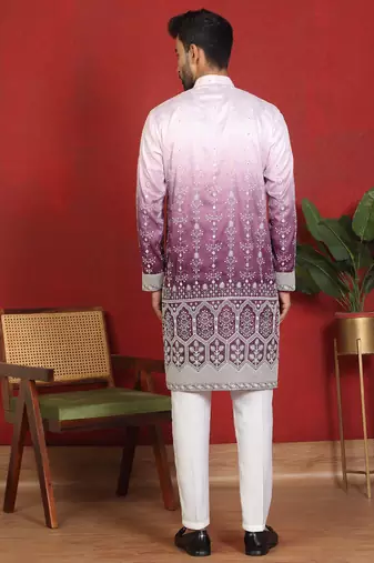 ethnic ombre cotton silk with floral embroidered detail daman work purple kurta