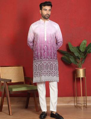 ethnic ombre cotton silk with floral embroidered detail daman work purple kurta 4