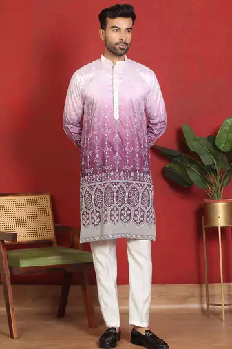 ethnic ombre cotton silk with floral embroidered detail daman work purple kurta