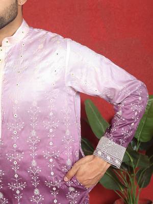 ethnic ombre cotton silk with floral embroidered detail daman work purple kurta 5