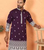 ethnic cotton silk mirror work with floral embroidered detail daman work purple kurta