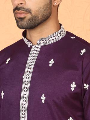 ethnic cotton silk mirror work with floral embroidered detail daman work purple kurta 2