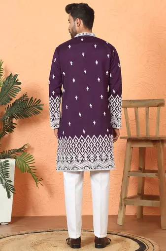 ethnic cotton silk mirror work with floral embroidered detail daman work purple kurta