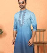 cotton silk ombre mirror work blue kurta