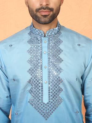 cotton silk ombre mirror work blue kurta 2