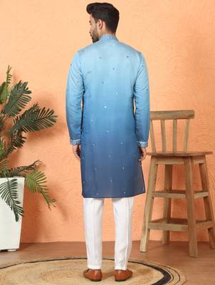 cotton silk ombre mirror work blue kurta 3