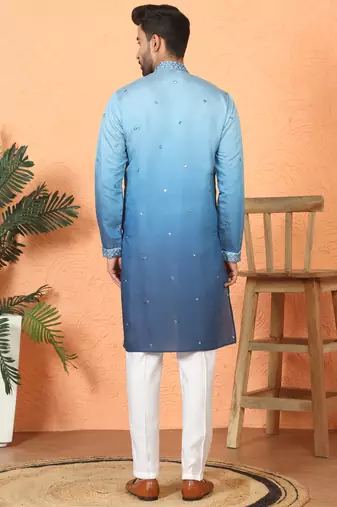 cotton silk ombre mirror work blue kurta