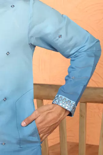 cotton silk ombre mirror work blue kurta
