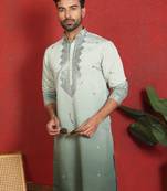 cotton silk ombre mirror work green kurta