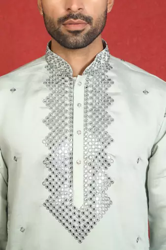cotton silk ombre mirror work green kurta