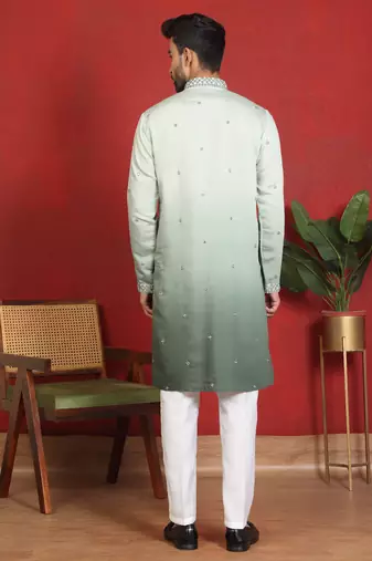 cotton silk ombre mirror work green kurta