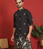ethnic cotton silk detail daman work animal embroidered black kurta