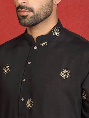 ethnic cotton silk detail daman work animal embroidered black kurta 2