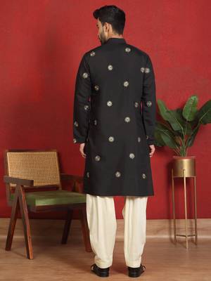 ethnic cotton silk detail daman work animal embroidered black kurta 3