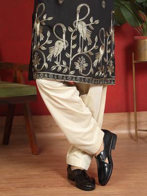 ethnic cotton silk detail daman work animal embroidered black kurta 5