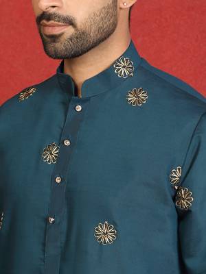 ethnic cotton silk detail daman work animal embroidered blue kurta 2