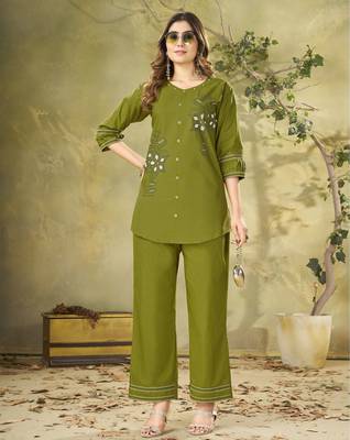 Ollive pure cotton embroidered co-ord set 1