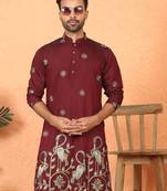ethnic cotton silk detail daman work animal embroidered maroon kurta