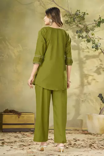 Ollive pure cotton embroidered co-ord set