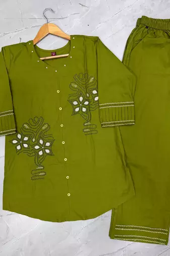 Ollive pure cotton embroidered co-ord set