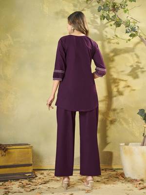 Purple pure cotton embroidered co-ord set 2