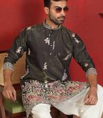 ethnic cotton silk multi embroidered detailed daman work green kurta
