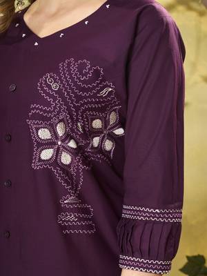 Purple pure cotton embroidered co-ord set 3