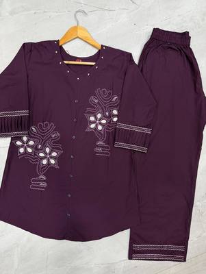 Purple pure cotton embroidered co-ord set 4