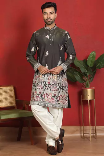 ethnic cotton silk multi embroidered detailed daman work green kurta