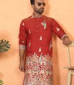 ethnic cotton silk multi embroidered detailed daman work red kurta