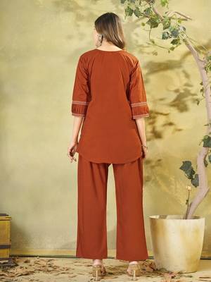 Orange pure cotton embroidered co-ord set 2