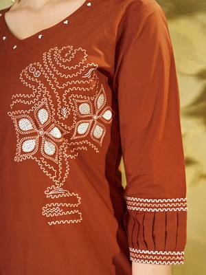 Orange pure cotton embroidered co-ord set 3