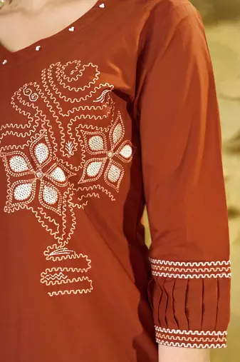 Orange pure cotton embroidered co-ord set