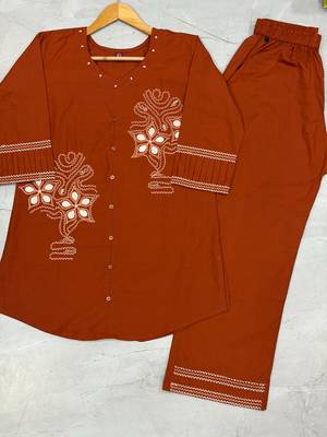 Orange pure cotton embroidered co-ord set 4