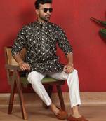 ethnic cotton silk embroidered thread work black kurta