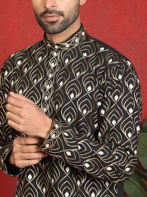 ethnic cotton silk embroidered thread work black kurta 2