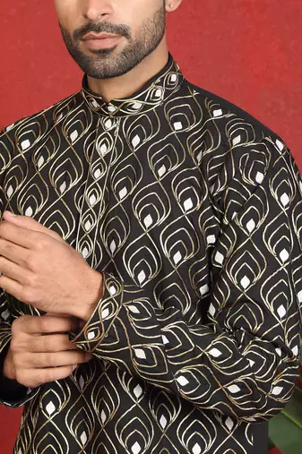 ethnic cotton silk embroidered thread work black kurta
