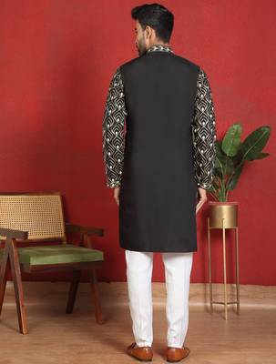 ethnic cotton silk embroidered thread work black kurta 3