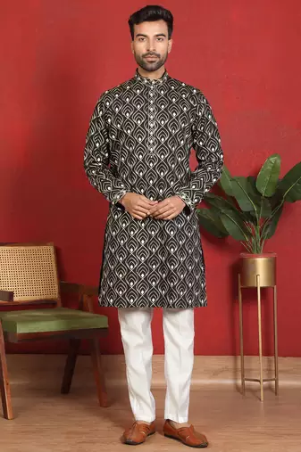 ethnic cotton silk embroidered thread work black kurta