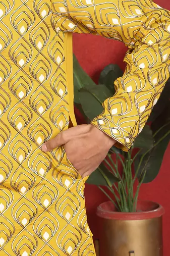 ethnic cotton silk embroidered thread work mustard kurta