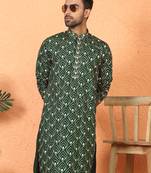 ethnic cotton silk embroidered thread work olive green kurta