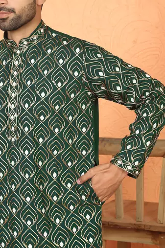 ethnic cotton silk embroidered thread work olive green kurta