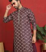 ethnic cotton silk embroidered thread work wine kurta